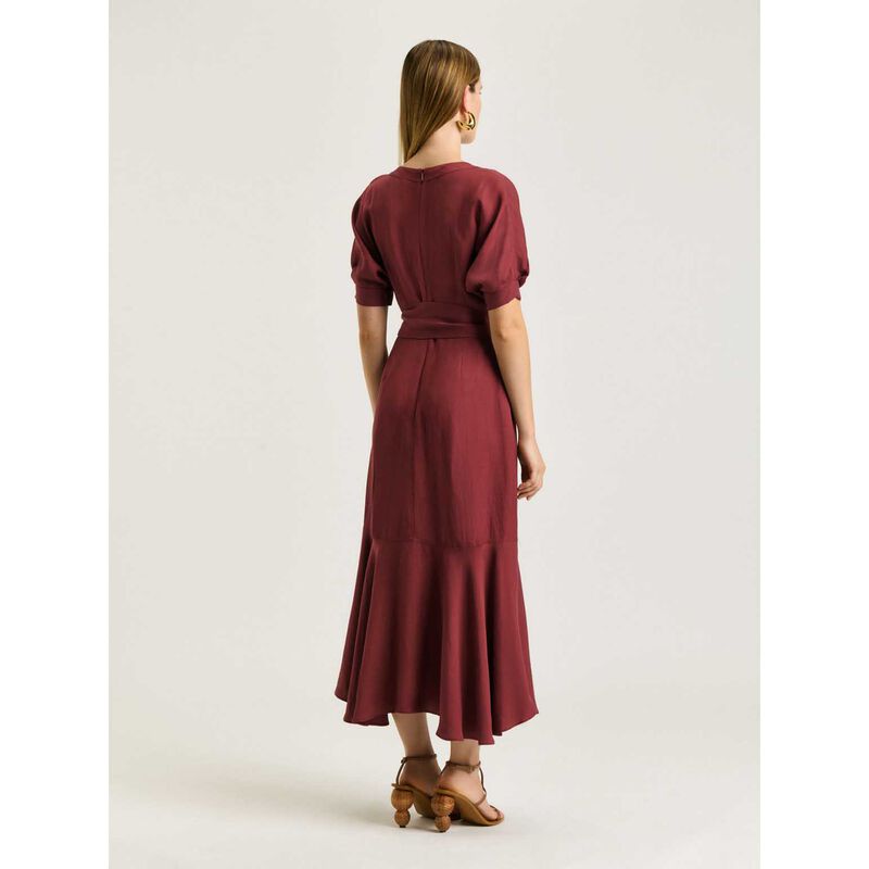 Veronika Maine Viscose Linen Belted Midi Dress image number 1